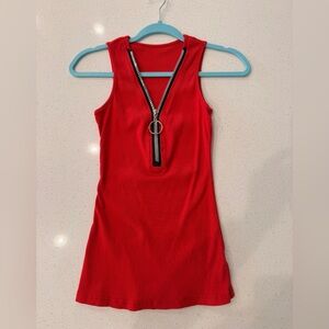 Red Sleeveless Tank Top with Zipper Detail Size Small